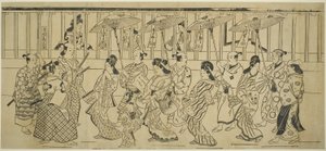Desfile de cortesanas, c.1690 (xilografía; sumizuri-e, kakemono yoko-e) de Hishikawa Moronobu