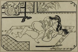 Una hoja de un álbum shunga de Hishikawa Moronobu