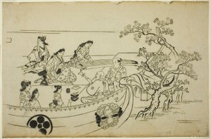 Fiesta de Observación de Flores con Cortina con Escudo, de la serie "Observación de Flores en Ueno (Ueno hanami no tei)" de Hishikawa Moronobu