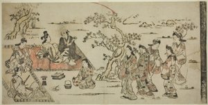 Contemplación de flores de Hishikawa Moronobu