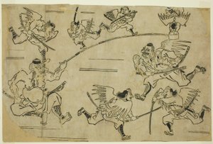 El rey Tengu entrenando a sus alumnos de Hishikawa Moronobu