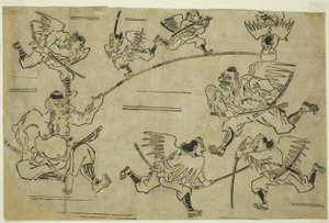El Rey Tengu Entrenando a sus Pupilos, c.1690 de Hishikawa Moronobu