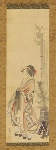Niña jugando al volante y al gallito, 1615-1868 de Hishikawa Sori