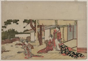 Mujeres en una veranda, c. 1800 de Hishikawa Sori III