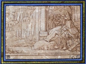 El Sabio (meditando). Dibujo de Hobben. Siglo XVI.