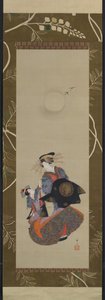 Belleza de Yoshiwara con aprendiz a la luz de la luna, siglo XIX de Hokuba