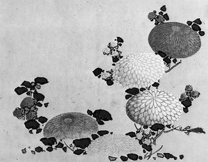 Crisantemos, siglo XIX de Hokusai School.
