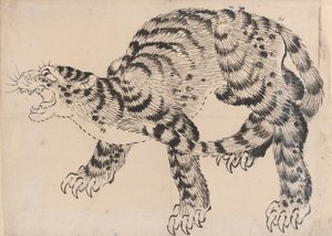 Tigre, siglo XIX de Hokusai School.