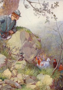 Robin Hood en el bosque (litografía en color) de Honor Charlotte Appleton