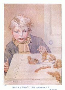 Siete niños peludos, ilustración de "More About the Squirrels" de Eleanor Tyrell, c.1915 (litografía en color) de Honor Charlotte Appleton