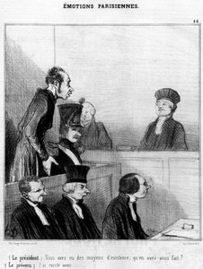 (Presidente) Tenías un sustento, ¿qué hiciste con él? (El acusado) Existo con...,, serie de caricaturas sobre emociones parisinas de Honoré Daumier (1808-1879). “Charivari” de Honoré Daumier