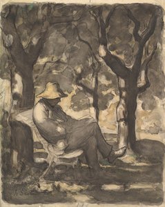 Un hombre leyendo en un jardín, 1825-79 de Honoré Daumier
