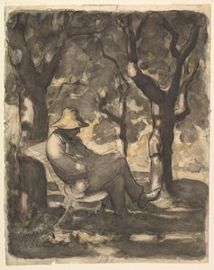 Un hombre leyendo en un jardín (boceto preliminar) de Honoré Daumier
