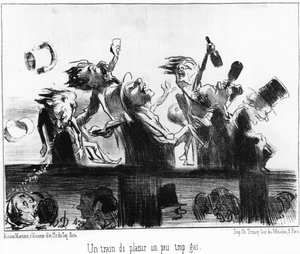 Un tren divertido un poco demasiado alegre: tomado de “” Les trains de Plaisir””, serie de caricaturas sobre los ferrocarriles de Honoré Daumier (1808-1879). “Charivari” de Honoré Daumier