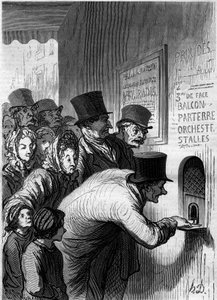 Una ventana de teatro. Caricatura de Honore Daumier (1808-1879). Grabado en “Le Monde Illustré” n°269 de 7 de junio de 1862 de Honoré Daumier