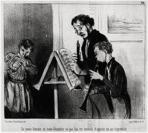 Un joven adquiriendo lo que se conoce como un arte de trazar. Ilustración de Honoré Daumier, publicada en 