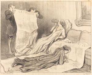 Suscriptores recibiendo su periódico... de Honoré Daumier