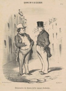 Accionistas de ferrocarriles discutiendo dividendos de Honoré Daumier