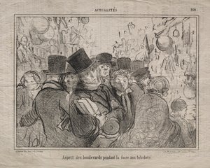Actualidades (No. 260): Vista de los bulevares durante un mercado de baratijas de Honoré Daumier