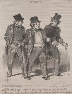 Actualidades (No. 7): Me parece que noto un perrito allí que no está amordazado!...No se preocupe, Sr. Rohichon; si se acerca, le lanzaré mi tabaquera a los ojos! de Honoré Daumier
