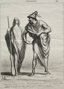 Actualidades, placa 181: ¡¿Por quién me tomas?! Toma mi brazo, 1866 de Honoré Daumier