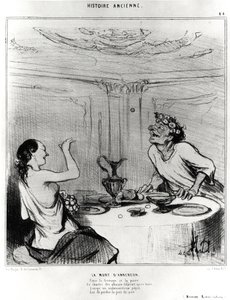 Historia antigua: la muerte de Anacreonte, caricatura para ilustrar un extracto de las obras jocosas de Jacques-Bénigne Bossuet: 
