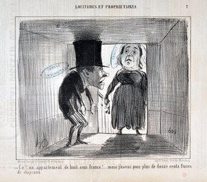 Serie TENNIQUES AND OWNERS "Ca!... un apartamento de ochocientos francos!... pero usaré más de mil doscientos francos en sombreros" de Honoré Daumier