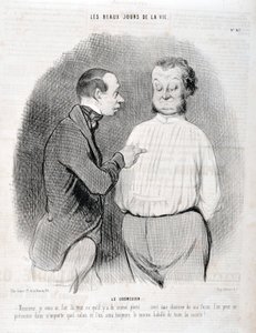Obra de Honoré Daumier (1808-1879). Charivari data de 1845: Serie LES BEAUX DAYS DE LA VIE. La blusa - Señor, le hice el mejor uso... con una camisa a mi manera puede presentarse en cualquier salón y siempre seremos los mejor vestidos de Honoré Daumier