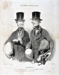 Obra de Honoré Daumier (1808-1879). Charivari data de 1845: Serie LES BEAUX DAYS DE LA VIE. En Carnaval -¡Ríe y gigotea! ¡Estaré decepcionado tan inteligente! ¡Famoso! No podemos reconocerte... MUSEO DE BELLAS ARTES - PALACIO LONGCHAMP, MARSELLA de Honoré Daumier