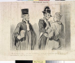 Serie LES PEANS DE JUSTICE. "-Querida, ¿qué quieres... tuvimos mala suerte... no pude probar tu inocencia esta vez... pero en tu próximo vuelo espero tener más suerte." de Honoré Daumier