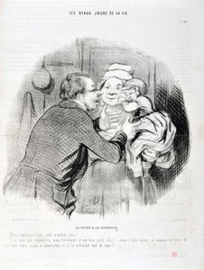 Obra de Honoré Daumier (1808-1879). Charivari data de 1848: Serie Los buenos días de la vida. La visita a la nodriza - Vamos a besar al papá, pequeño niño querido - Hoy no quiere, pero usualmente... MUSEO DE BELLAS ARTES - PALACIO LONGCHAMP, MARSELLA de Honoré Daumier