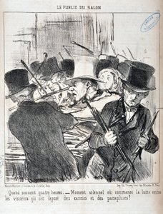Serie LE PUBLIC DU SALON - “Cuando suenan las cuatro horas.- momento solemne o comienza la lucha entre los visitantes que han depositado bastones y paraguas” de Honoré Daumier