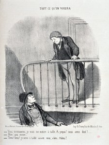 Obra de Honoré Daumier (1808-1879). Charivari data de 1853: Serie TODO LO QUE QUIERAS "Disculpa, me sentaré a la mesa. ¿Sobre ella? ¿Cenaste? - No, aún no. "Bueno, bueno, estaré en la mesa antes que tú" MUSEO DE BELLAS ARTES - PALACIO LONGCHAMP de Honoré Daumier