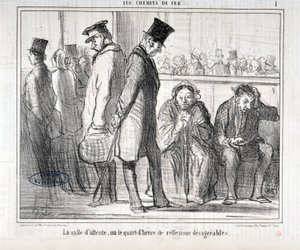 Obra de Honoré Daumier (1808-1879). Charivari data de 1855: Serie LES Chemins de fer La sala de espera o el cuarto de hora de reflexiones desagradables MUSEO DE BELLAS ARTES - PALACIO LONGCHAMP, MARSELLA