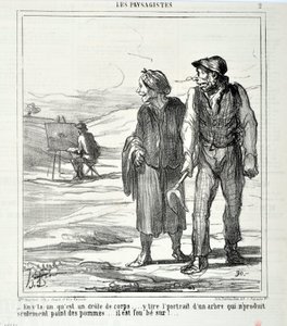 Obra de Honoré Daumier (1808-1879). Charivari data de 1864: Serie LOS PAISAJISTAS “- En este que es un cuerpo gracioso... dibuja un retrato de un árbol que no produce más que manzanas... ¡está loco!” MUSEO DE BELLAS ARTES - PALACIO LONGCHAMP, MARSELLA de Honoré Daumier