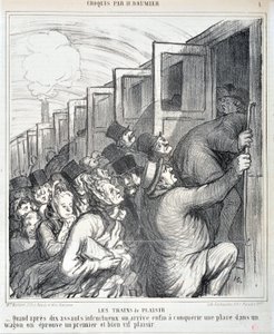 Serie Sketch Les trains de plaisir: - Cuando después de diez asaltos fallidos finalmente logramos conquistar un lugar en un vagón, experimentamos un primer y muy vivo placer. MUSEO DE BELLAS ARTES de Honoré Daumier
