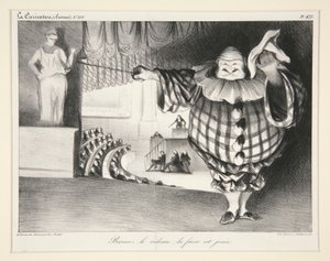 Baissez le rideau, la farce est jou?e. (Bajen el telón, se acabó la farsa.), pl. 421 de la revista La Caricatura no. 201 de Honoré Daumier