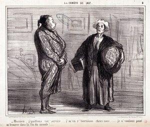 Caricatura sobre ciencia. Serie sobre “el Cometa de 1857”: “Mossieu, dejo su servicio...”. Grabado por Honoré Daumier (1808-1879). Extracto del periódico “Le Charivari” el 13 de marzo de Honoré Daumier