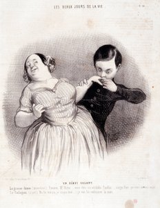 Caricatura sobre la pareja. Serie “Los Bellos Días de la Vida”: Un comienzo galante... Extracto del periódico “Le Charivari” 10 de julio de Honoré Daumier