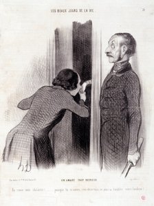 Caricatura sobre la pareja. Serie “Los Bellos Días de la Vida”: Un amante demasiado feliz... Extracto del periódico “Le Charivari” 1 de septiembre