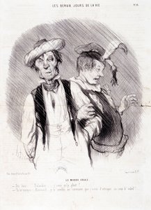 Caricatura sobre dos alcohólicos: Serie "Los hermosos días de la vida": "El Mardi Gras...". Grabado por Honoré Daumier (1808-1879). Extracto del periódico "Le Charivari" el 9 de agosto de Honoré Daumier