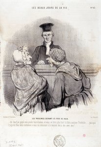 Caricatura sobre relaciones de vecindario: Serie "Los Bellos Días de la Vida": "Vecinos ante el Juez de Paz...". Grabado de Honoré Daumier (1808-1879). Extracto del periódico "Le Charivari" del 15 de mayo de Honoré Daumier