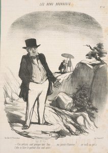Estos artistas están casi todos locos... ¡Mi palabra de honor!... ¡Aquí hay uno que tiene la idea de hacer el retrato de un viejo árbol! de Honoré Daumier