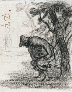 Don Quijote y Sancho Panza detrás de un árbol de Honoré Daumier