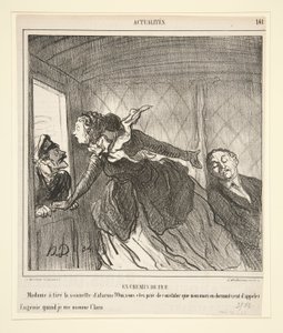 En el tren: Madame tocó el timbre de Honoré Daumier