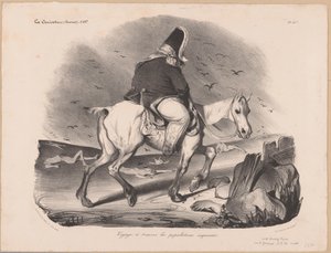 Caricatura de Luis Felipe I, rey de Francia a caballo entre cadáveres
Voyage à travers les populations empressées (título en el objeto)