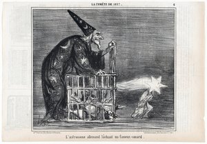 La cometa de 1857, "El astrónomo alemán soltando un famoso pato", de Le Charivari, pub. 1858