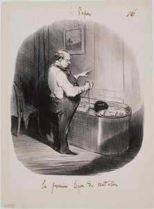 Les Papas- La primera lección de natación de Honoré Daumier