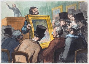 Amantes de la pintura en una subasta en el Hotel Bouillon de Honoré Daumier