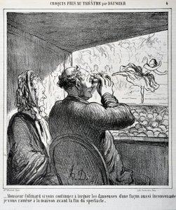 Sr. Colimard, si continúa mirando a las bailarinas de manera tan inapropiada, lo llevaré a casa antes de que termine el espectáculo. Grabado de Honoré Daumier (1808-1879) en “Le Charivari”. Tamaño de la hoja: 24,6x36cm. Palacio Longchamp, Museo de Bellas A de Honoré Daumier